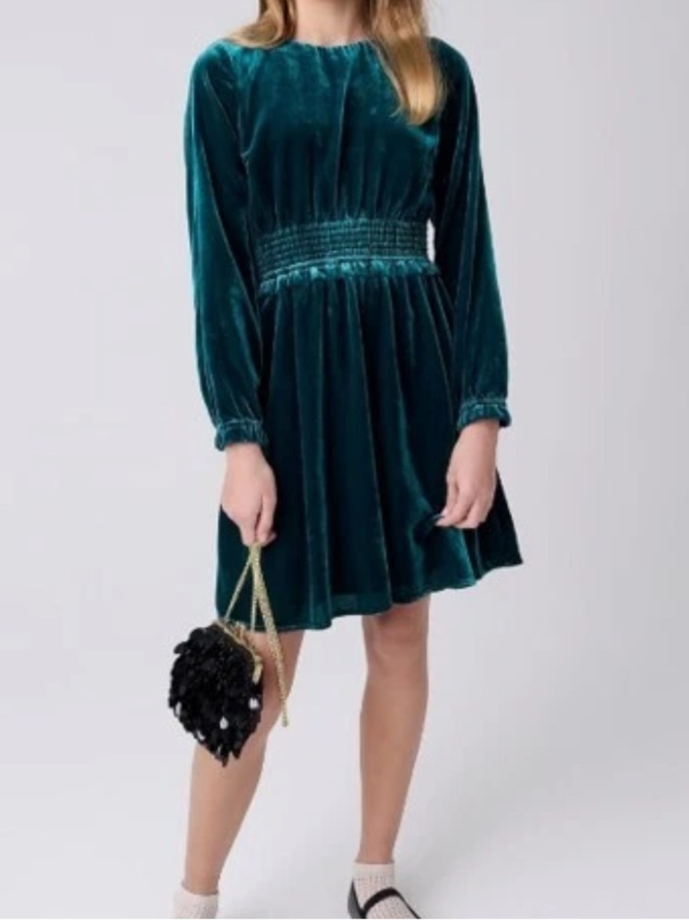 Crewcuts Pink Velvet Smocked-Waist Party Dress